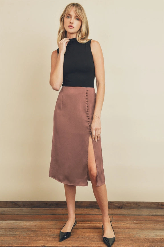 Dress Forum Satin Mauve Slit Skirt