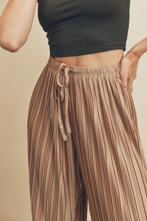 Dress Forum Satin Pleated Wide Leg Pants