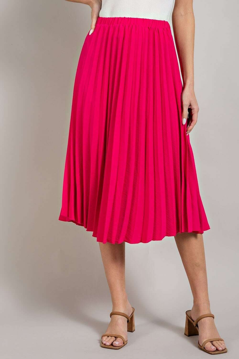 Hot Pink Pleated Midi Skirt