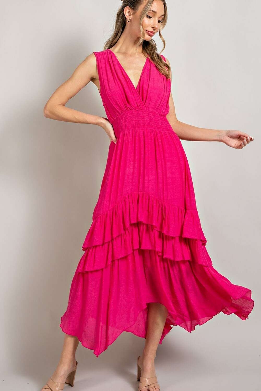 Hot Pink Ruffle Maxi Dress