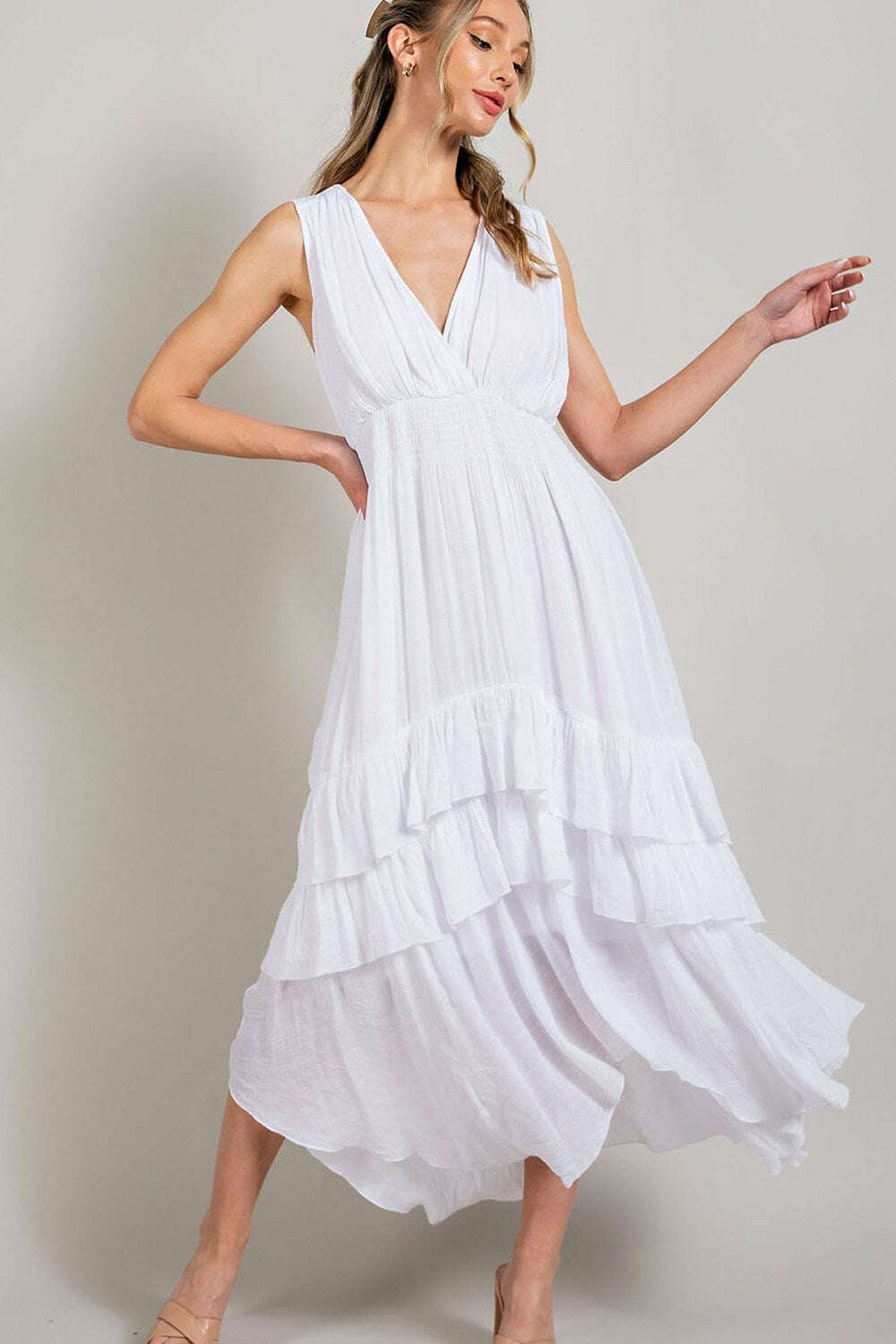 White ruffle hot sale neck dress