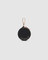 Louenhide Airlie black bag charm front view with gold clip