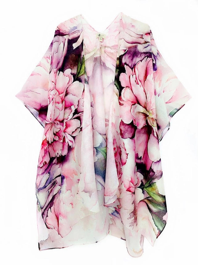 Pink-Green Peony Kimono