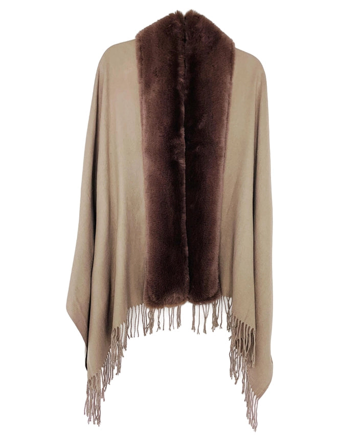 Brown Faux Fur Trim Softer Than Cashmere Shawl/Scarf