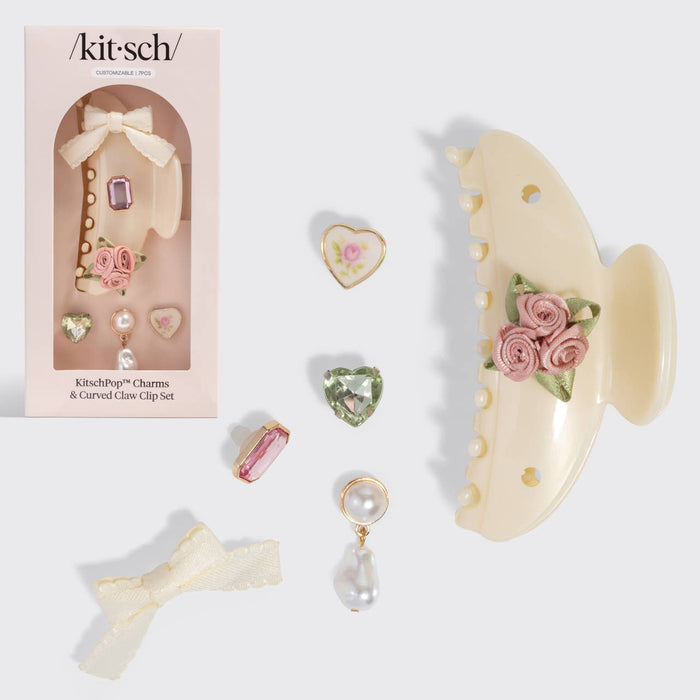 KitschPop Curved Claw Clip 7pc Set Vintage - Pearlized Cream