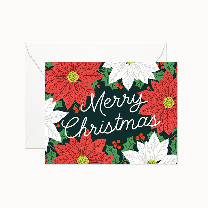 Linden Paper Co - Merry Christmas Poinsettias Card
