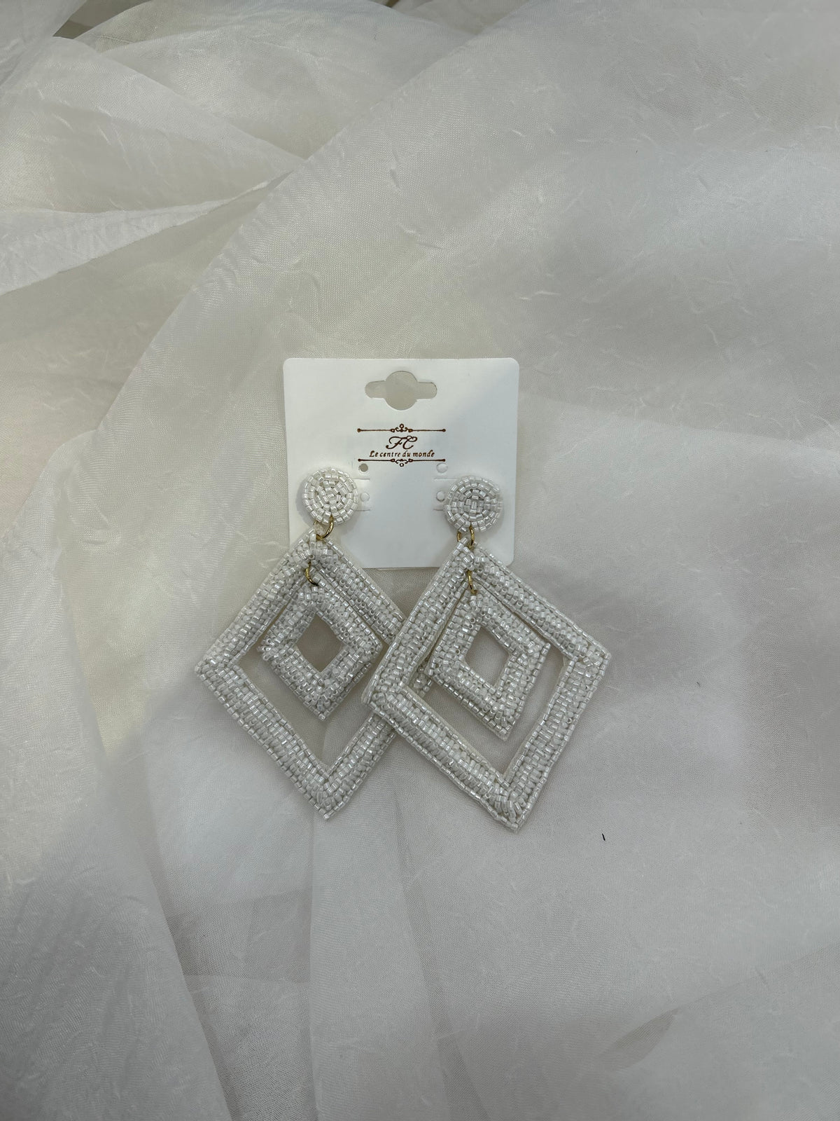 White Diamond Beaded Earrings