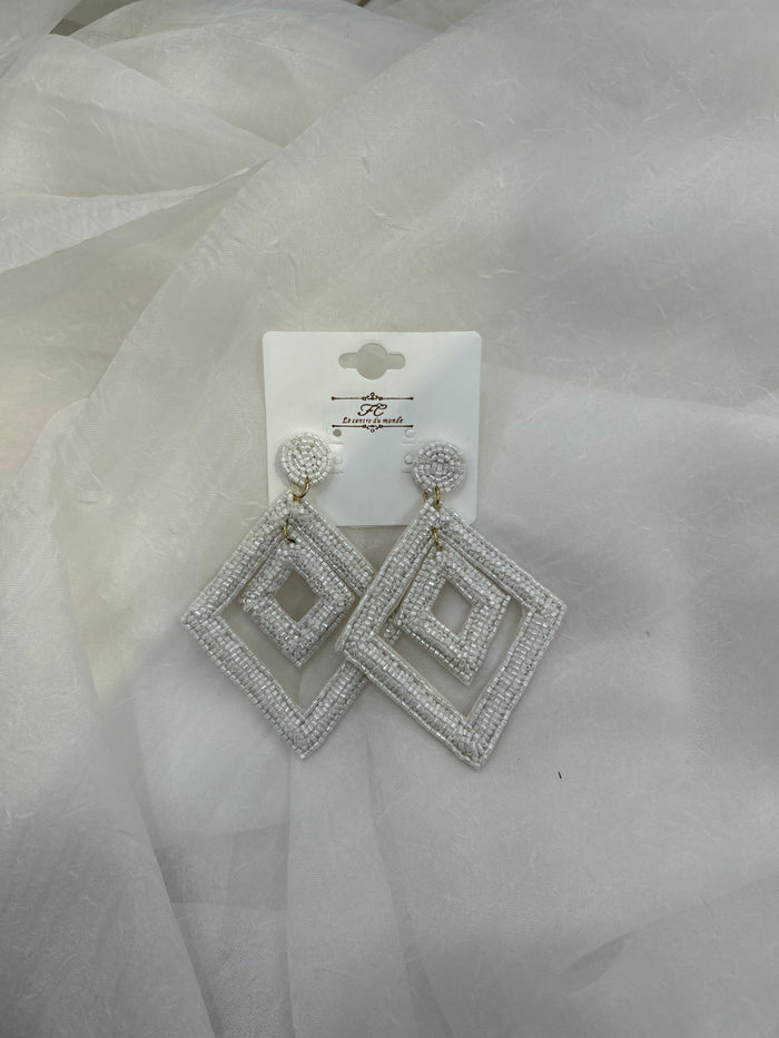 White Diamond Beaded Earrings