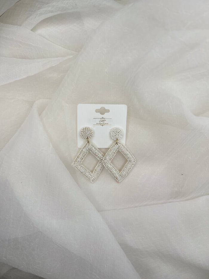 Small White Diamon Beaded Earrings