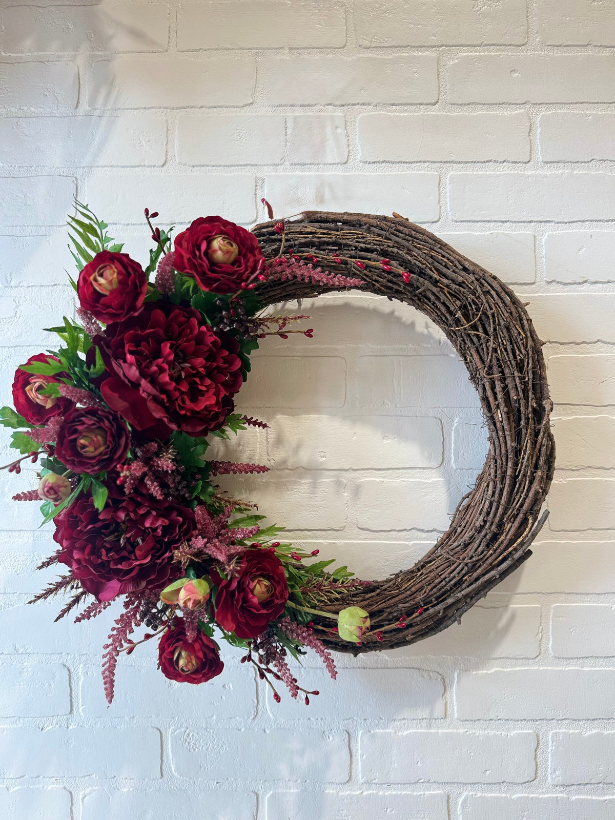 SILK Burgundy Grapevine Wreath