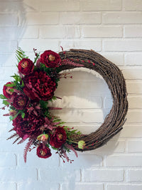 SILK Burgundy Grapevine Wreath