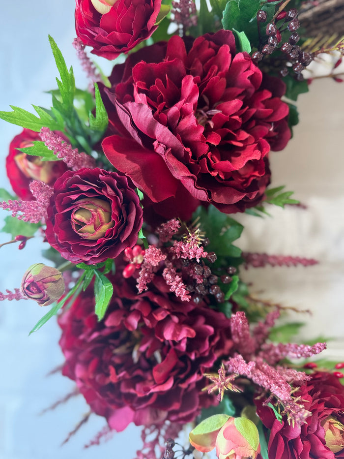 SILK Burgundy Grapevine Wreath
