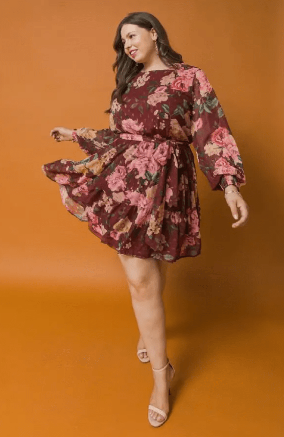 A Plus Size Printed Mini Dress_Burgundy / 1x__Floral Fixx Design Studio_The Floral Fixx