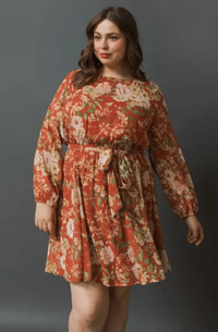 A Plus Size Printed Mini Dress_Rust / 1x__Floral Fixx Design Studio_The Floral Fixx