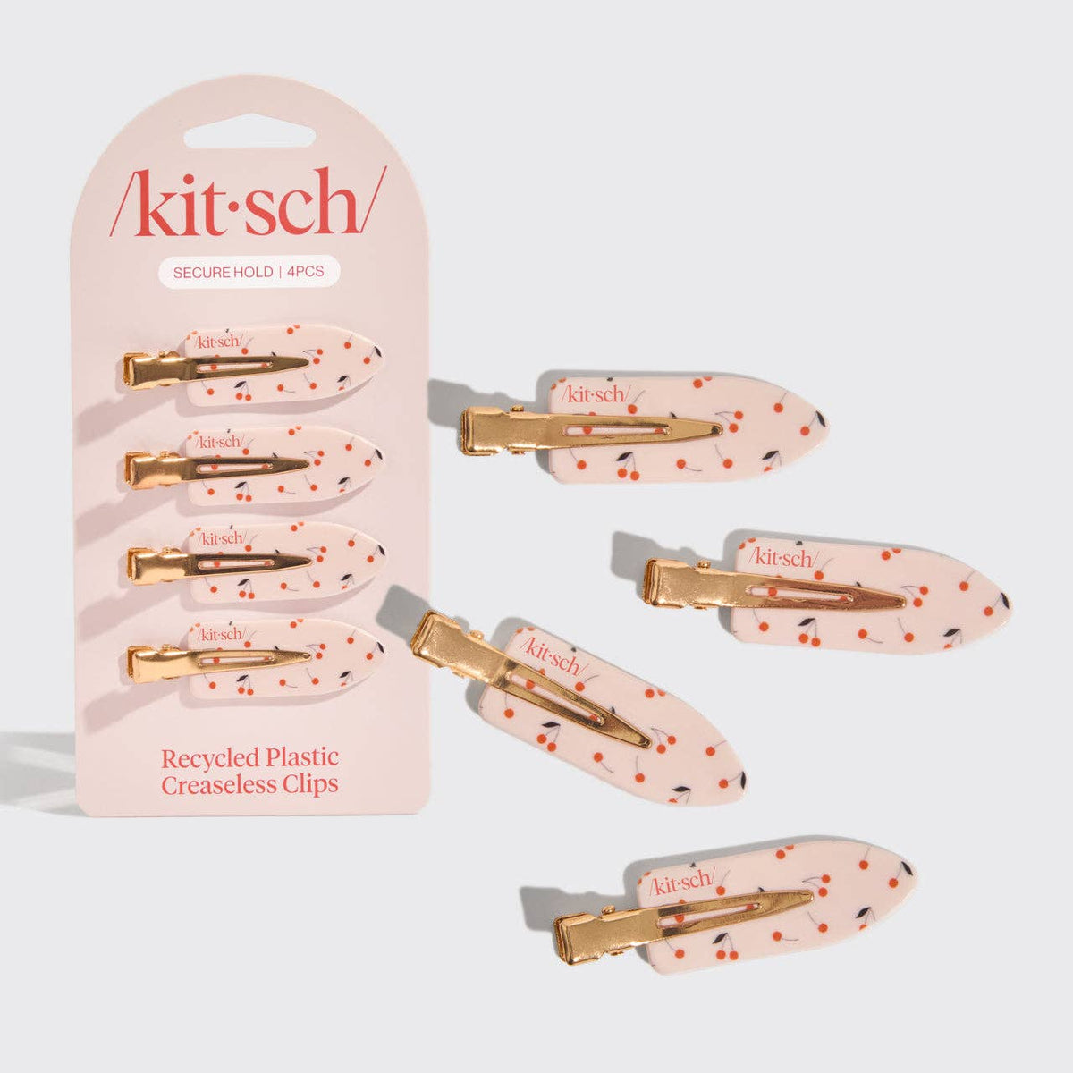 Kitsch Recycled Plastic Creaseless Clips 4pc Set - Cherry Print
