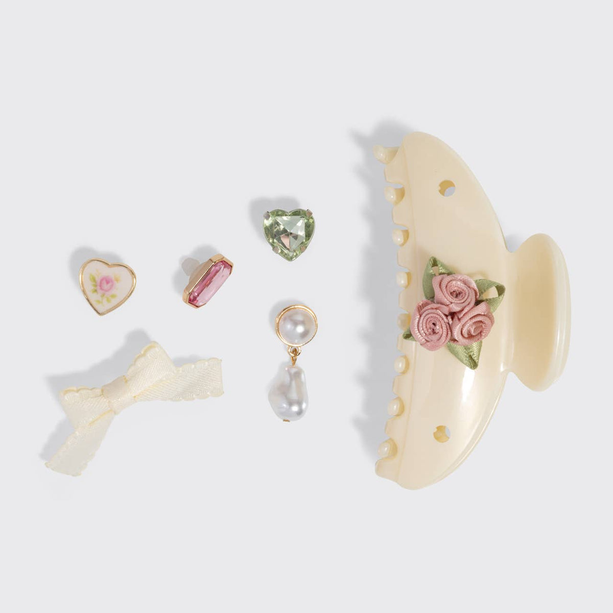KitschPop Curved Claw Clip 7pc Set Vintage - Pearlized Cream