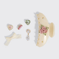 KitschPop Curved Claw Clip 7pc Set Vintage - Pearlized Cream