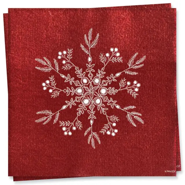Paviot Dinner Napkins - Fleur des Neiges Rouge