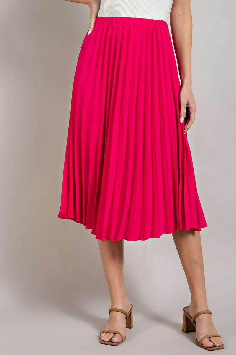 Hot Pink Pleated Midi Skirt_Medium__The Floral Fixx_The Floral Fixx