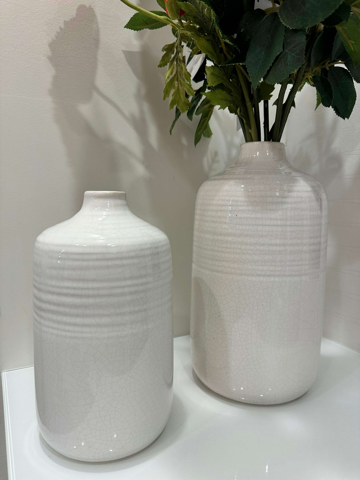 Modern White Ribbed Crackle Vase_Large_pots_The Floral Fixx_The Floral Fixx
