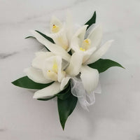 Orchids Corsage/Boutonniere_Small [2 Blooms] / White / No Glam_Flower Arrangement_The Floral Fixx_The Floral Fixx
