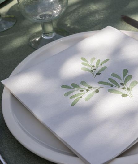 Françoise Paviot Olivier dinner napkin with olive branch motif SKU 31756